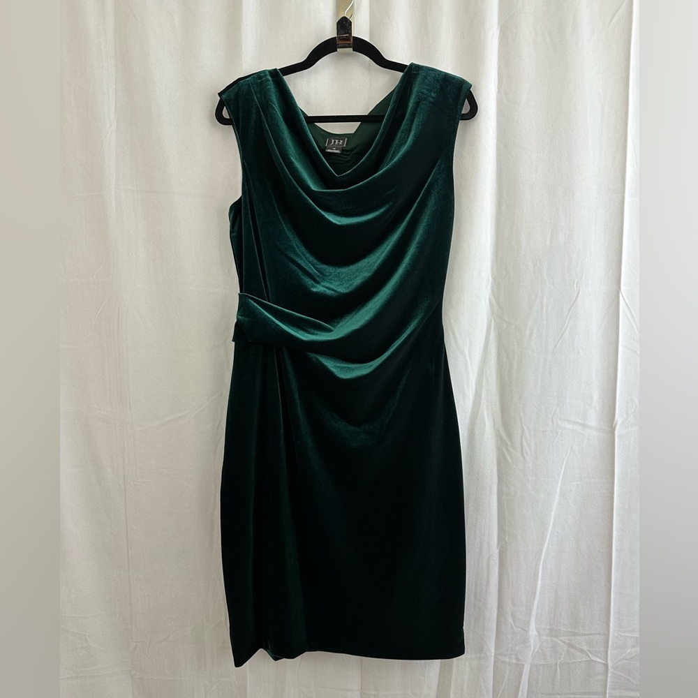 JH Evenings Velvet Fitted Emerald Sleeveless Cocktail Dress Womens Size 12